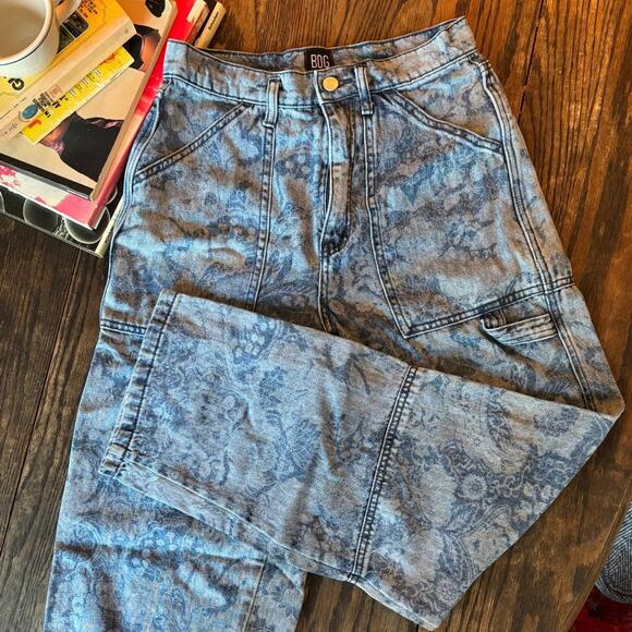 BDG Blue Patterned Straight Leg Jeans - Picture 1 of 6